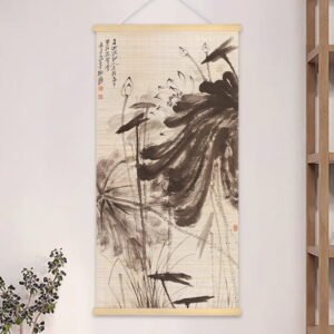 Ink-Wash Lotus in Rain for wall art