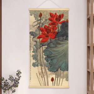 "Golden Thread Lotus Painting" Bamboo Hanging Painting