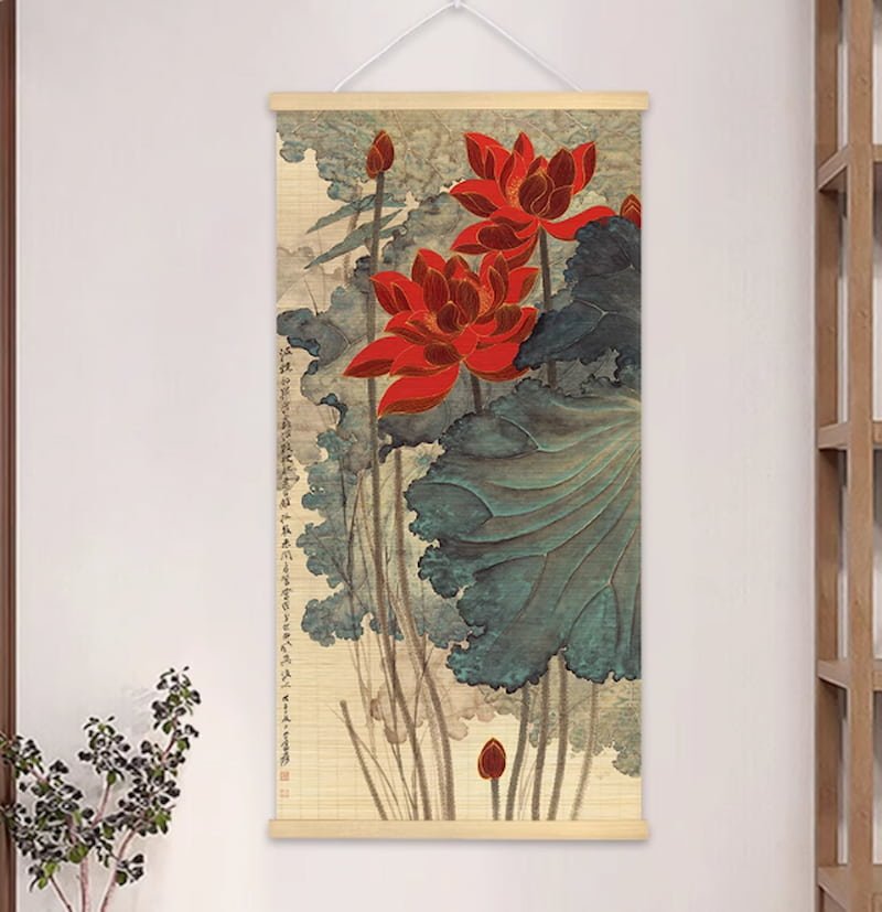 "Golden Thread Lotus Painting" Bamboo Hanging Painting