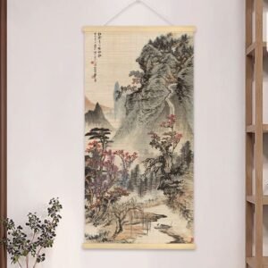 Red Trees and Green Mountains, bamboo hanging painting