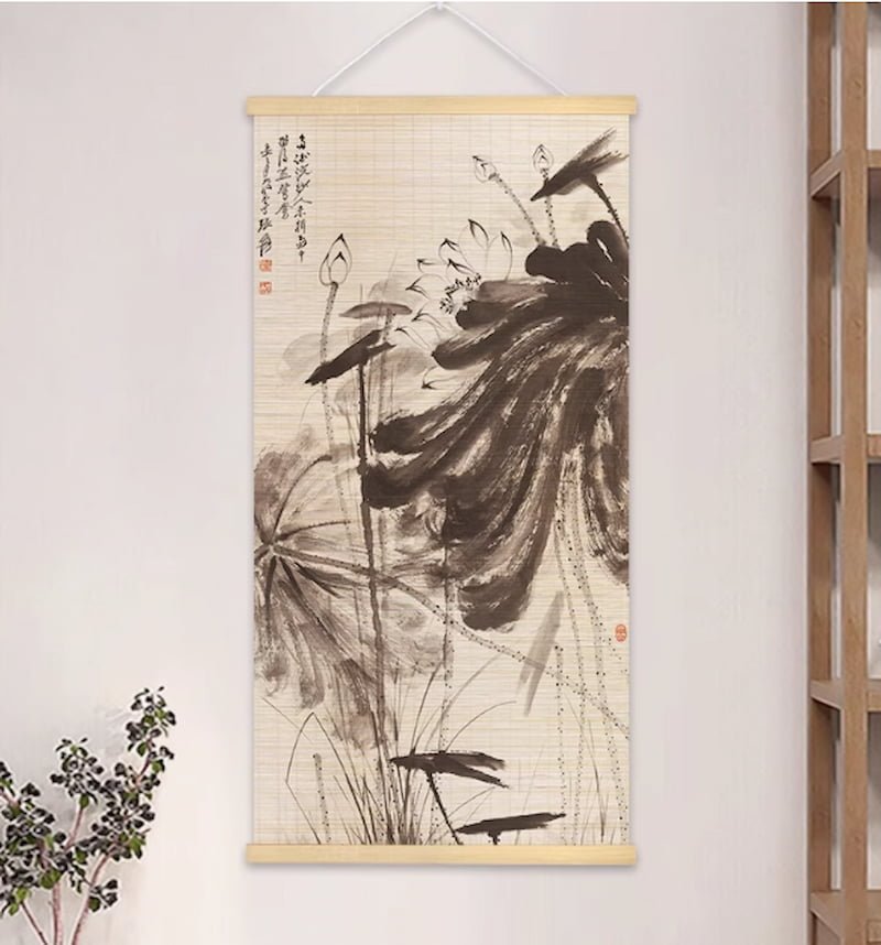 Ink-Wash Lotus in Rain for wall art