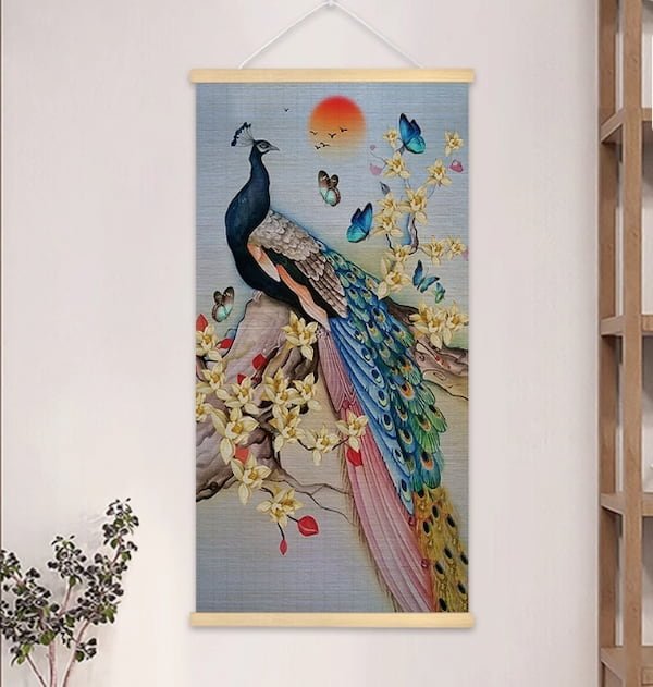 Bamboo Wall Art with Peacock