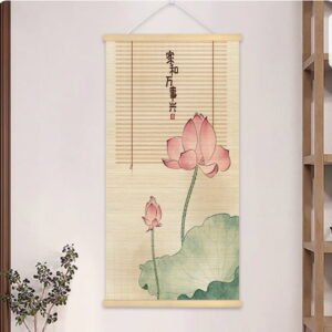 “Lotus - Family Harmony Brings Prosperity,” bamboo hanging scroll painting