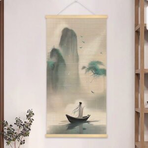Scholar Amidst Green Mountains ink wash bamboo hanging painting