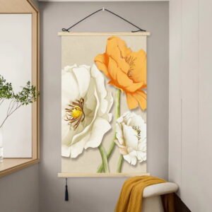 Orange and White Floral Language Canvas Art Painting