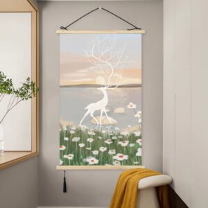 Deer Amidst Floral Wilderness Canvas Print For Kids Room