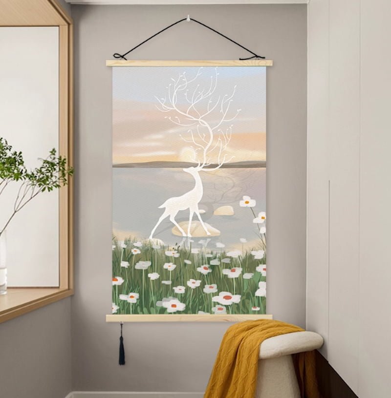 Deer Amidst Floral Wilderness Canvas Print For Kids Room