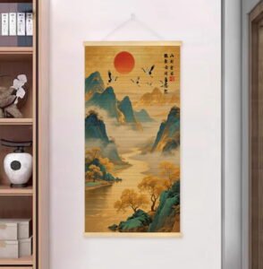 Cranes Crying at Golden Mountain at Sunrise wall art