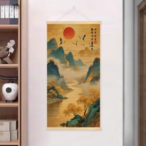 Cranes Crying at Golden Mountain at Sunrise wall art