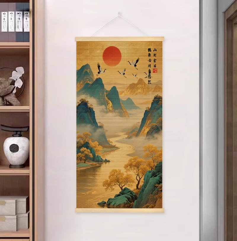 Cranes Crying at Golden Mountain at Sunrise wall art