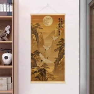 Moonlit Cranes Amidst a Thousand Mountains Bamboo Wall Art