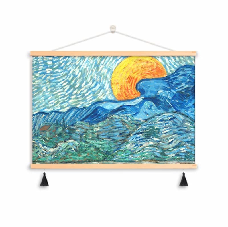 Blue Mountain Sunset Wall Art - Non-Woven Fabric Hanging Decor