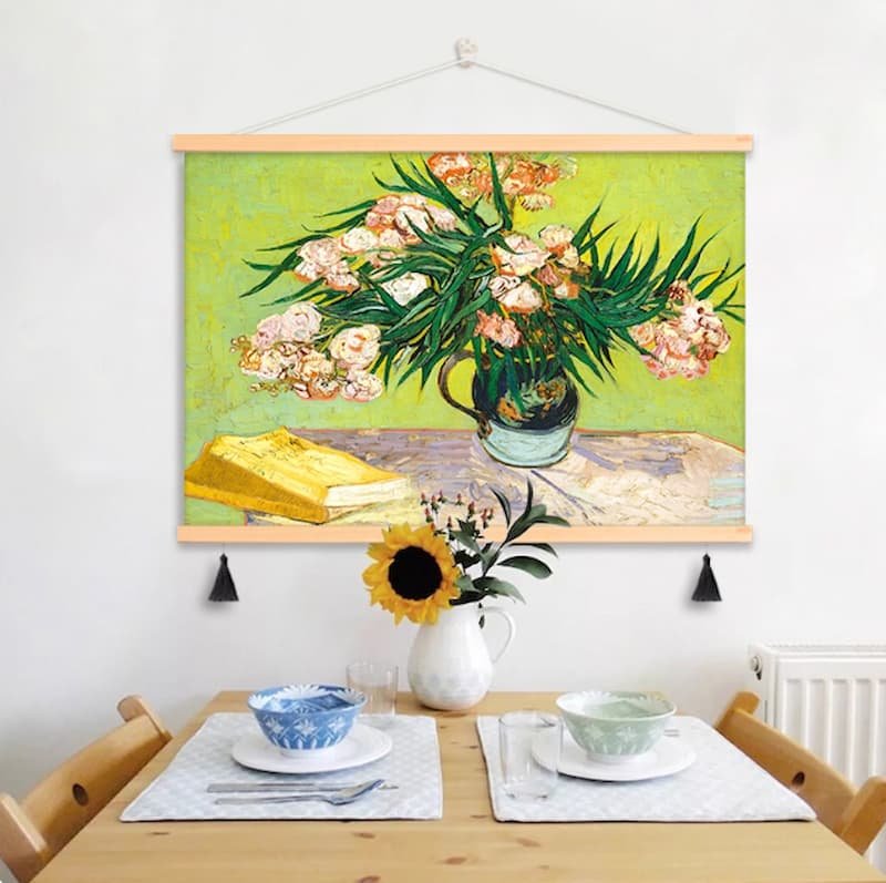 Blue Glazed Flowers Wall Art for Living Room Bedroom Decor