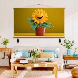 Smiling Sunflower Cartoon Wall Art for Kids Room