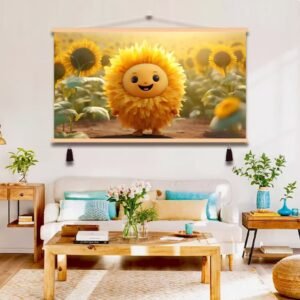 Cute Cartoon Sunflower Character Wall Art for Kids Room