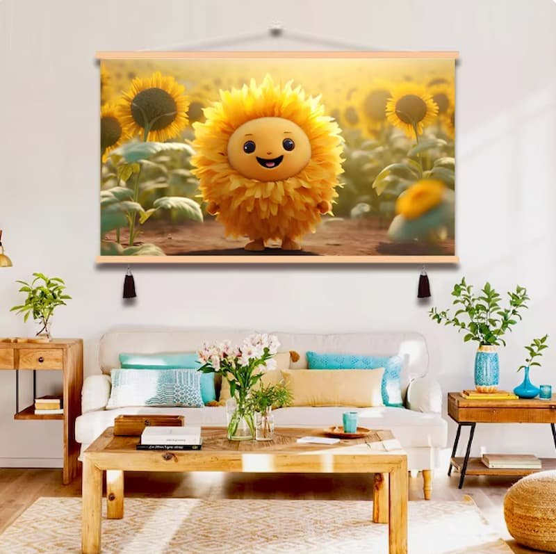 Cute Cartoon Sunflower Character Wall Art for Kids Room