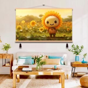 Sunflower Field Cute Doll Wall Art for Kids Room Cozy Style