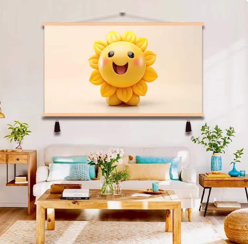 Cute Chubby Sunflower Cartoon Wall Art for Kids Room