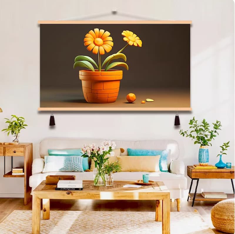 3D Cartoon Daisy Potted Flower Wall Art for Kids Room
